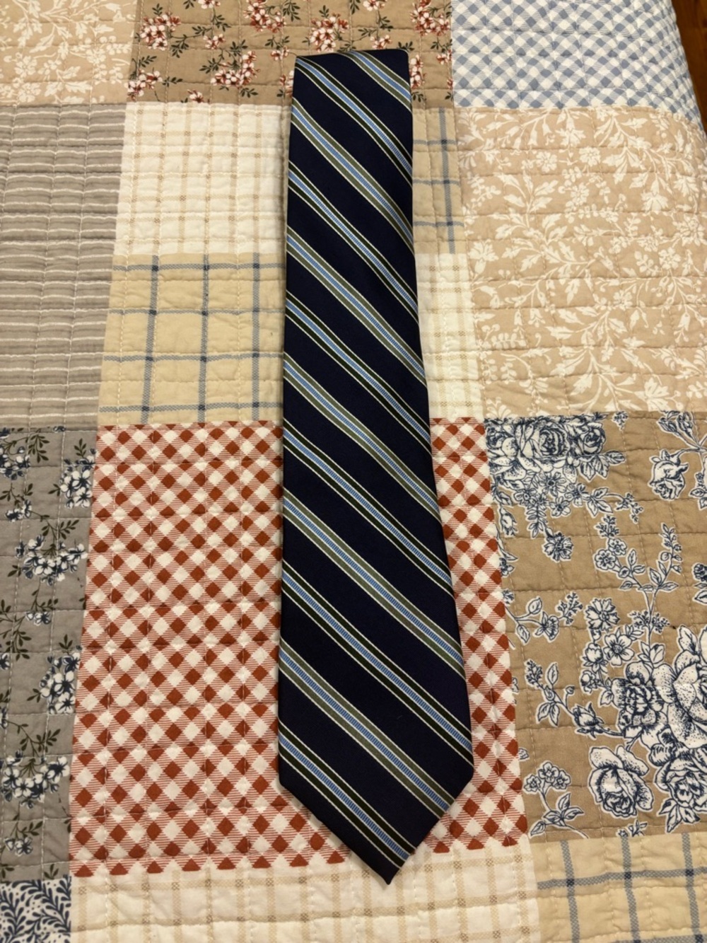 Nautica Navy Tie with Light Blue and Green Stripe Accent
